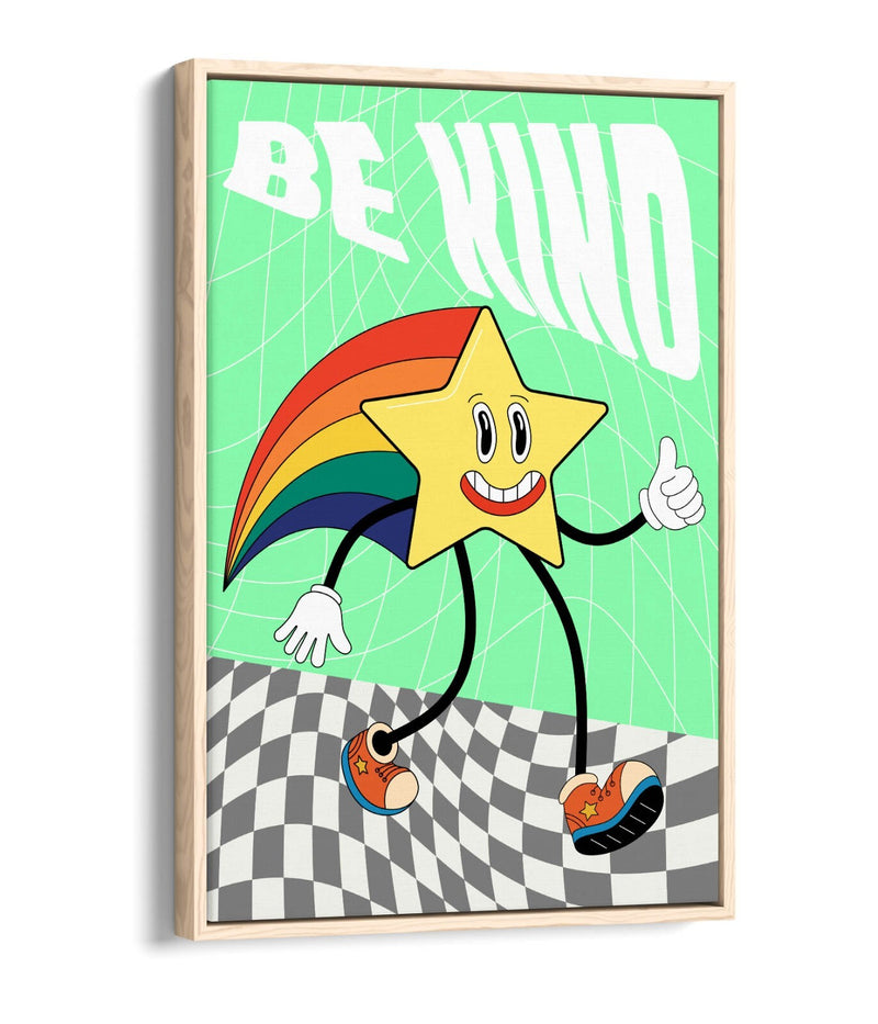 Canvas Wall Art – Retro Groovy Rainbow Star Print | Handmade UK Float Effect