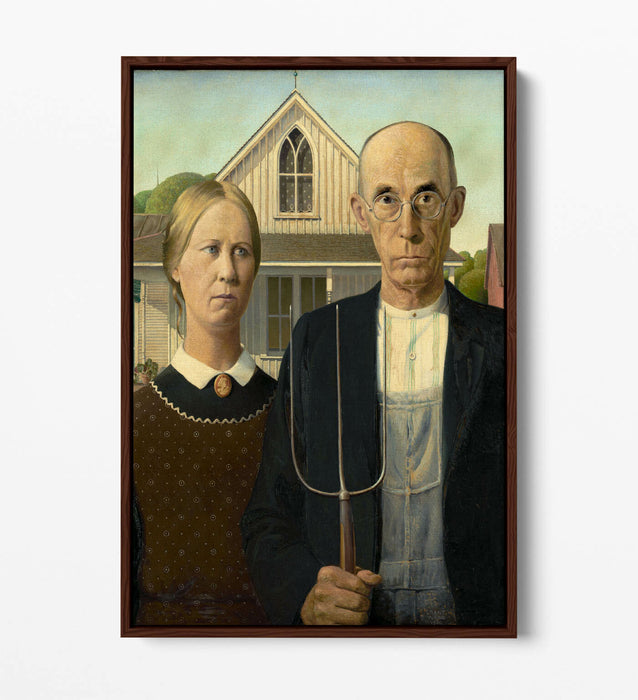 American Gothic Canvas - Grant Wood Print | Handmade Float Effect Frame Art