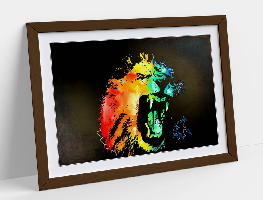MULTI COLOUR LION SKETCH BLACK BACKGROUND -FRAMED ART POSTER PICTURE PRINT