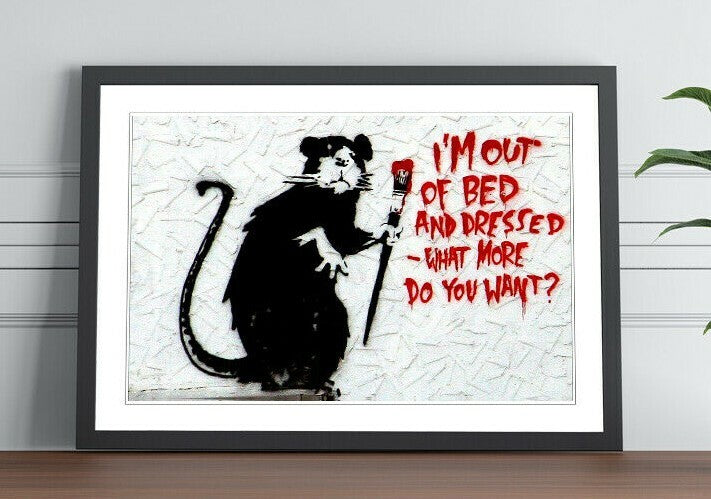Banksy Framed Poster – Urban Street Art Graffiti Wall Art With Woodgrain Frame Finish