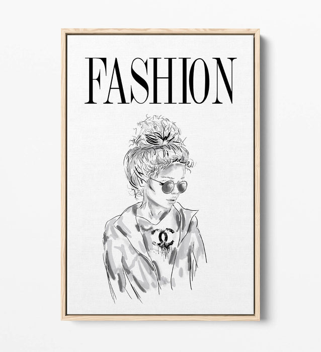 Canvas Wall Art - Fashion Girl Coco | Float Effect Black & White Print
