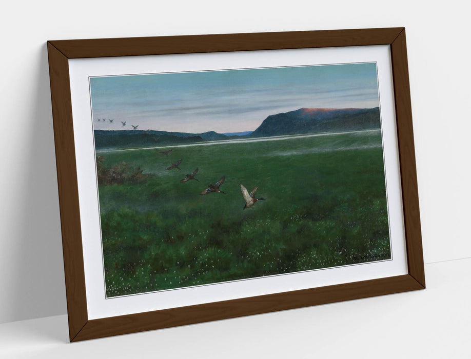 Framed Wall Art - Theodor Kittelsen Wild Ducks Painting | Matte Paper Print
