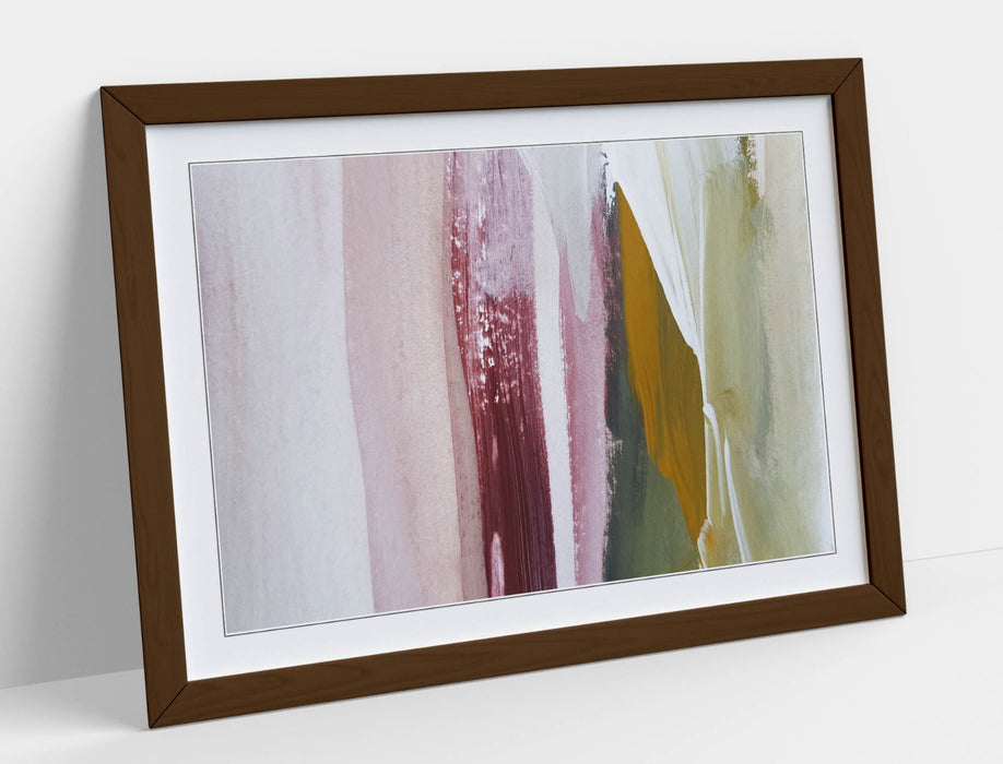 Framed Wall Art Poster – Abstract Paint Stroke Art with Wood Grain Frame | Handmade UK