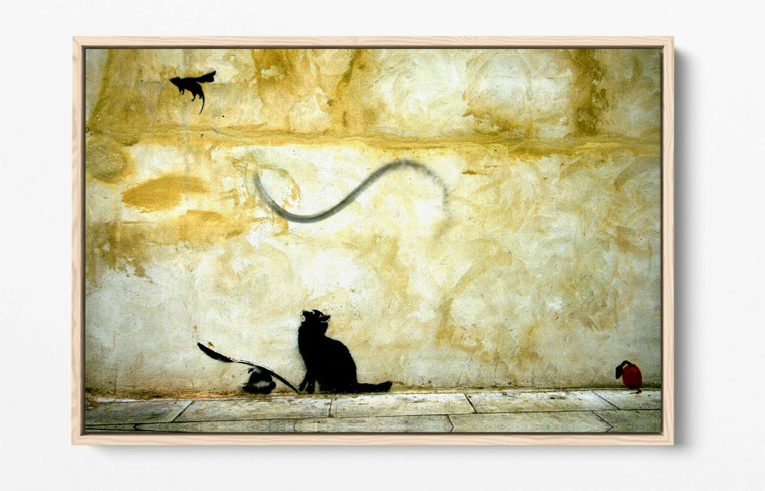 BANKSY CAT AND MOUSE -FLOAT EFFECT CANVAS WALL ART PIC PRINT-