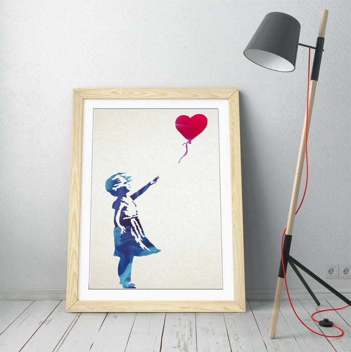BANKSY, BALLOON GIRL BLUE RED ART -FRAMED WALL ART PICTURE PRINT