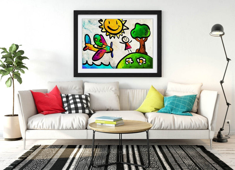 Kids Framed Art - Colorful Kids Posters With Woodgrain Frame Design, Ready To Hang