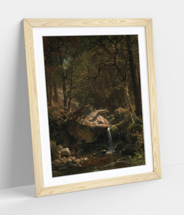 Framed Wall Art - Albert Bierstadt Mountain Brook Print With Woodgrain Frame