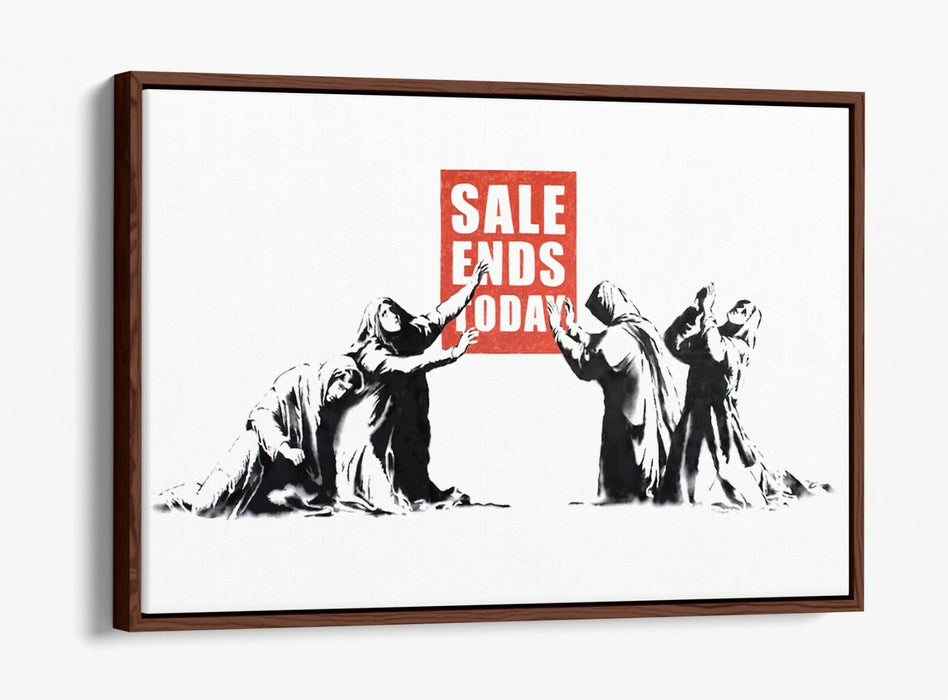 BANKSY SALE ENDS -FLOAT EFFECT CANVAS WALL ART PIC PRINT- RED BLACK & WHITE