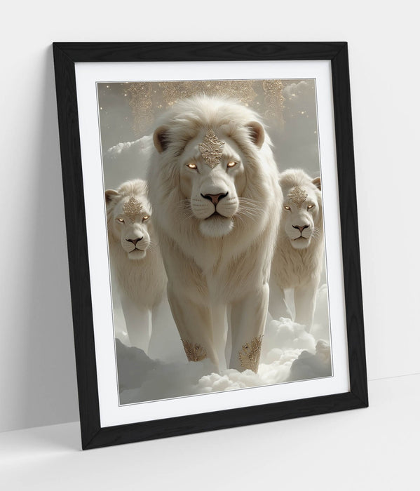 Framed Wall Art – Mystical White Lion Poster Print With Handmade Frame