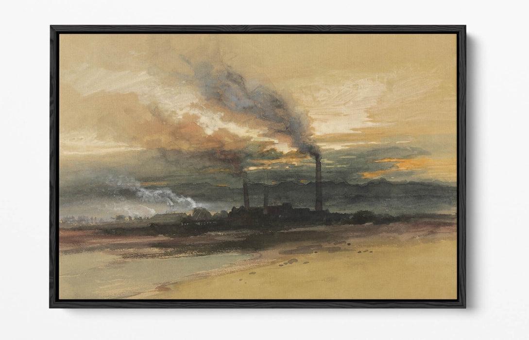 THOMAS MORAN, SMELTING WORKS AT DENVER -FLOAT EFFECT CANVAS WALL ART PRINT