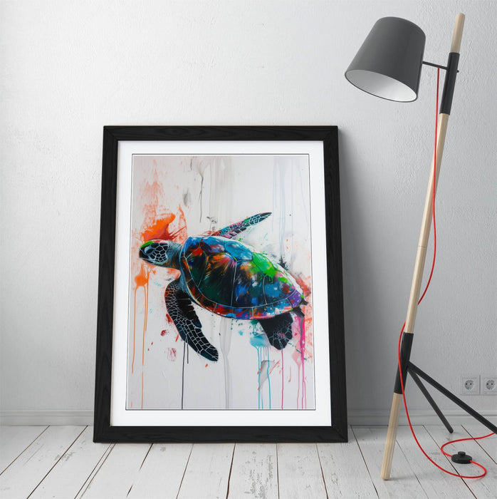 Turtle Wall Art - Framed Splash Art Turtle Print | UK Handmade Frames, Matte Paper