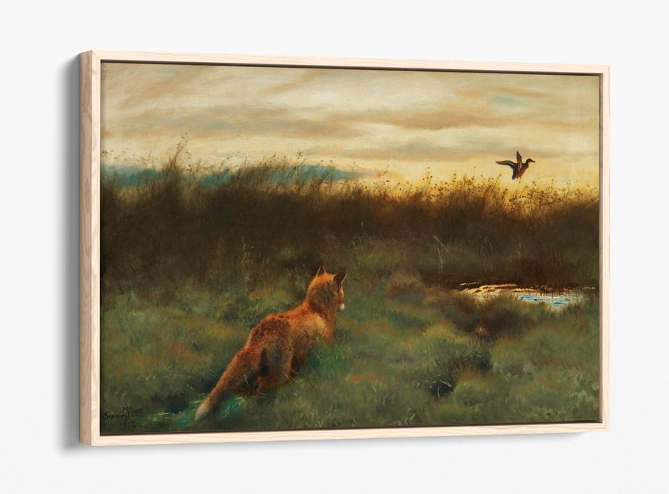 Canvas Wall Art - Bruno Liljefors Fox And Duck Float Effect Print On Canvas