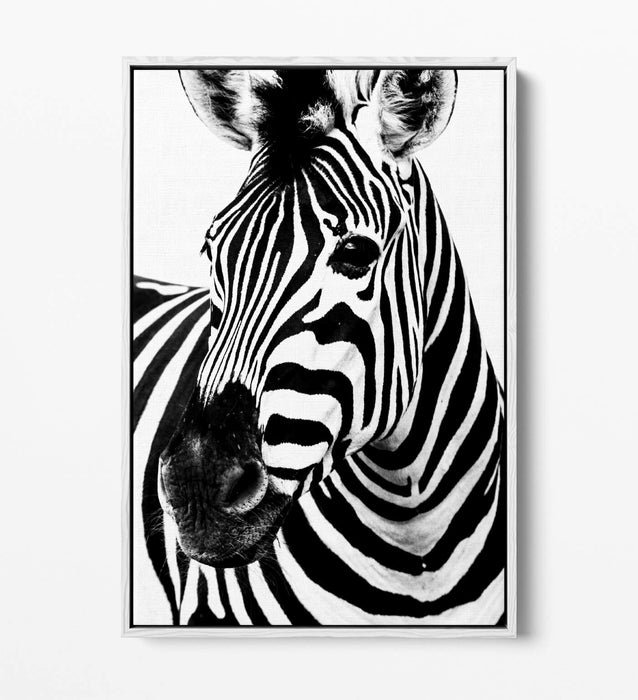 ZEBRA HEAD FLOAT EFFECT CANVAS WALL ART PIC PRINT GRAFFITI- BLACK & WHITE