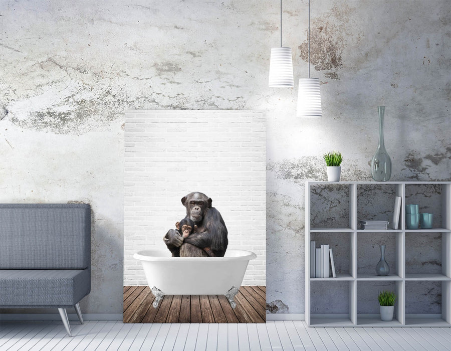 MONKEY IN BATHTUB -QUIRKY CANVAS WALL ART PRINT ARTWORK ANIMAL FRAMED BATHROOM