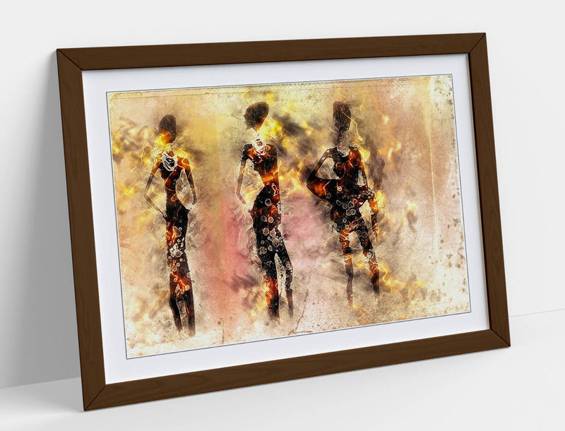 African Tribe Art - Framed Abstract Wall Decor With Tribal Silhouette Poster