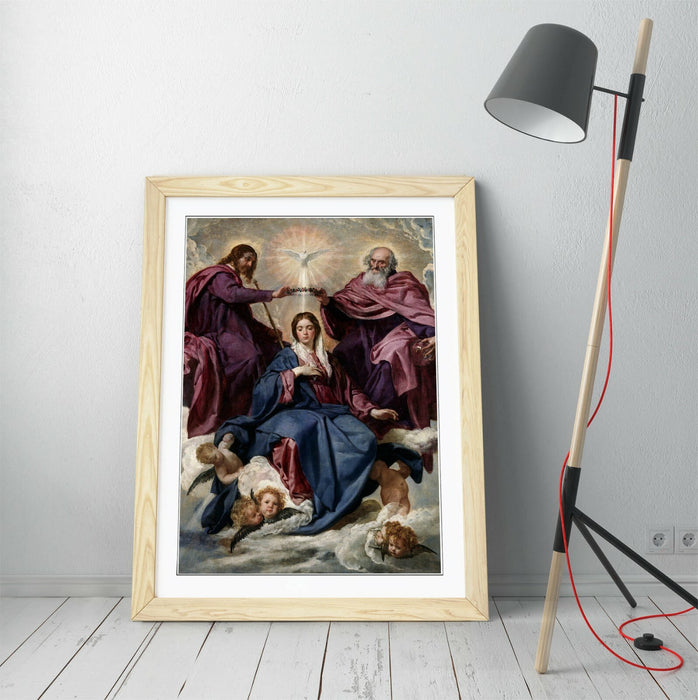 Framed Art Print - Coronation of Virgin Religious Wall Art Decor | Handmade Woodgrain Frame