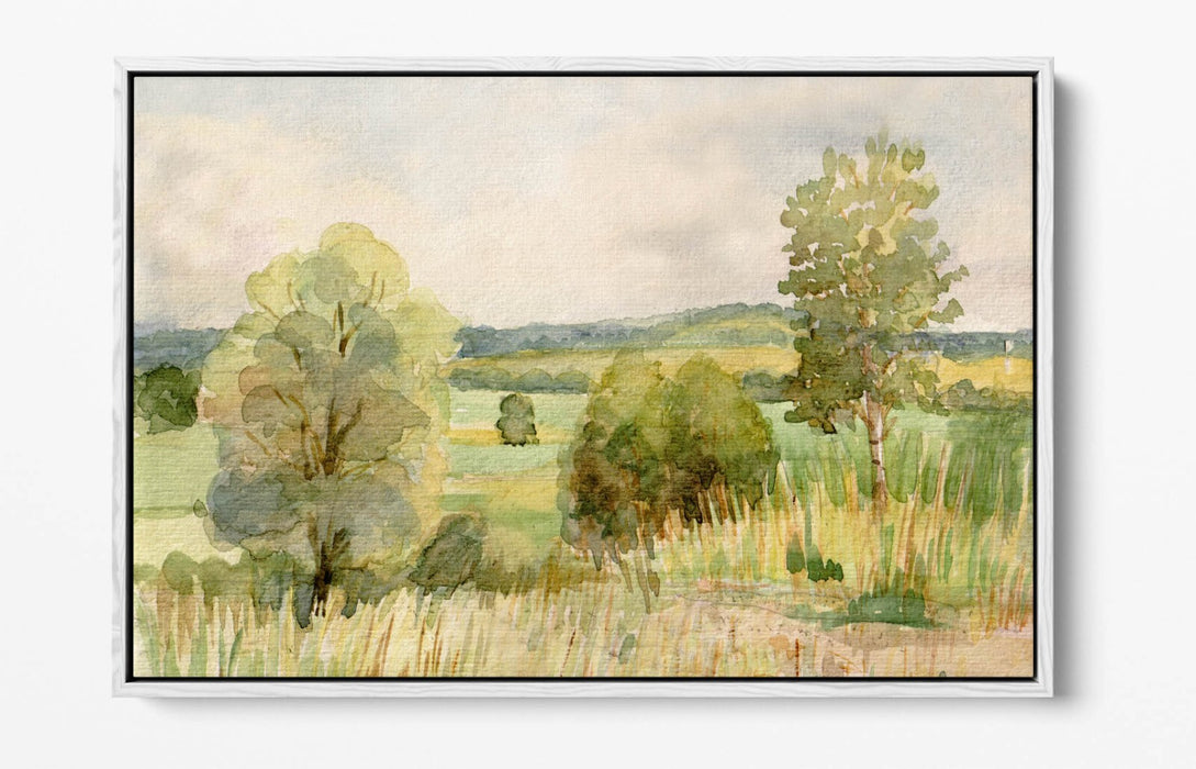 Watercolour Canvas Art - Trees Landscape Wall Decor With Float Effect Frame