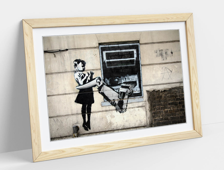 Banksy Graffiti Art - Framed Wall Art Print | ATM Girl Urban Wall Decor Poster