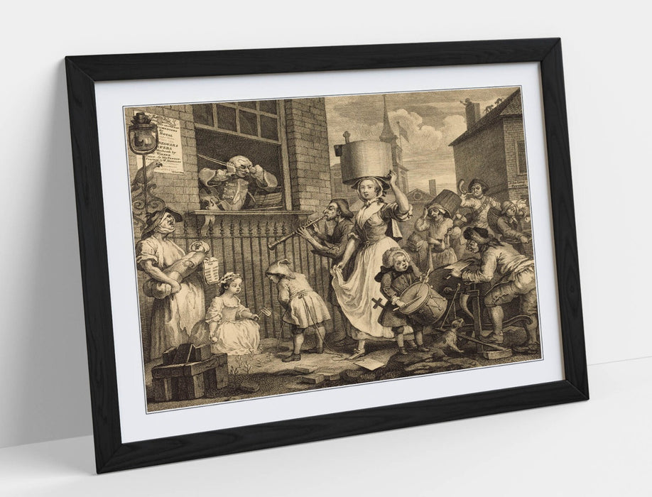 Framed Wall Art - William Hogarth The Enraged Musician Classic Art Print with Woodgrain Frame