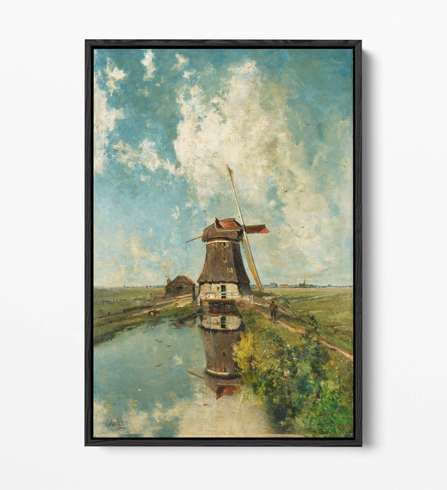 PAUL GABRIEL, WINDMILL ON A POLDER WATERWAY -FLOAT EFFECT CANVAS WALL ART PRINT