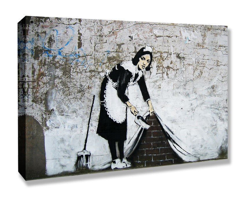 BANKSY - SWEEPER CANVAS ART PRINT ARTWORK DEEP FRAMED
