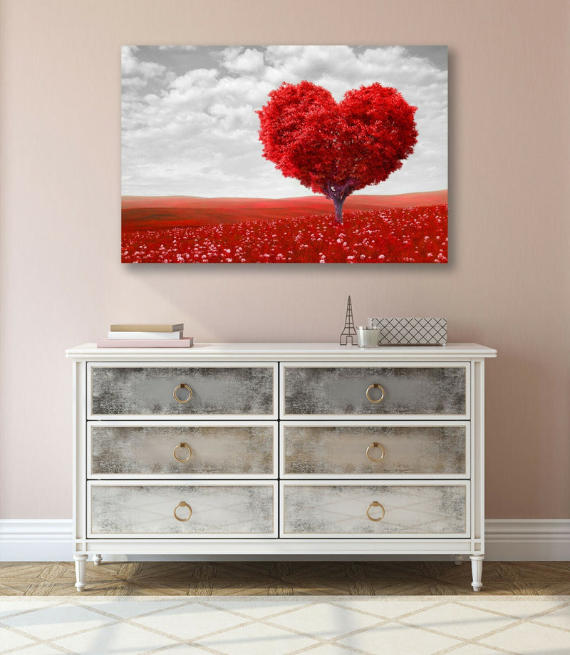 Heart Shaped Canvas Art - Black White Tree Leaf Wall Art With Premium Varnish Finish