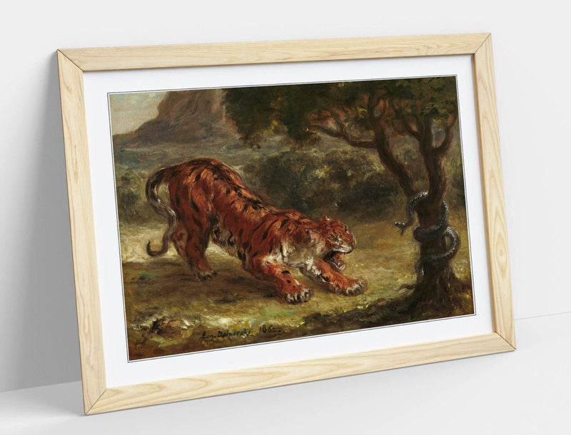 Framed Wall Art - Eugene Delacroix Tiger And Snake Print On Matte Paper