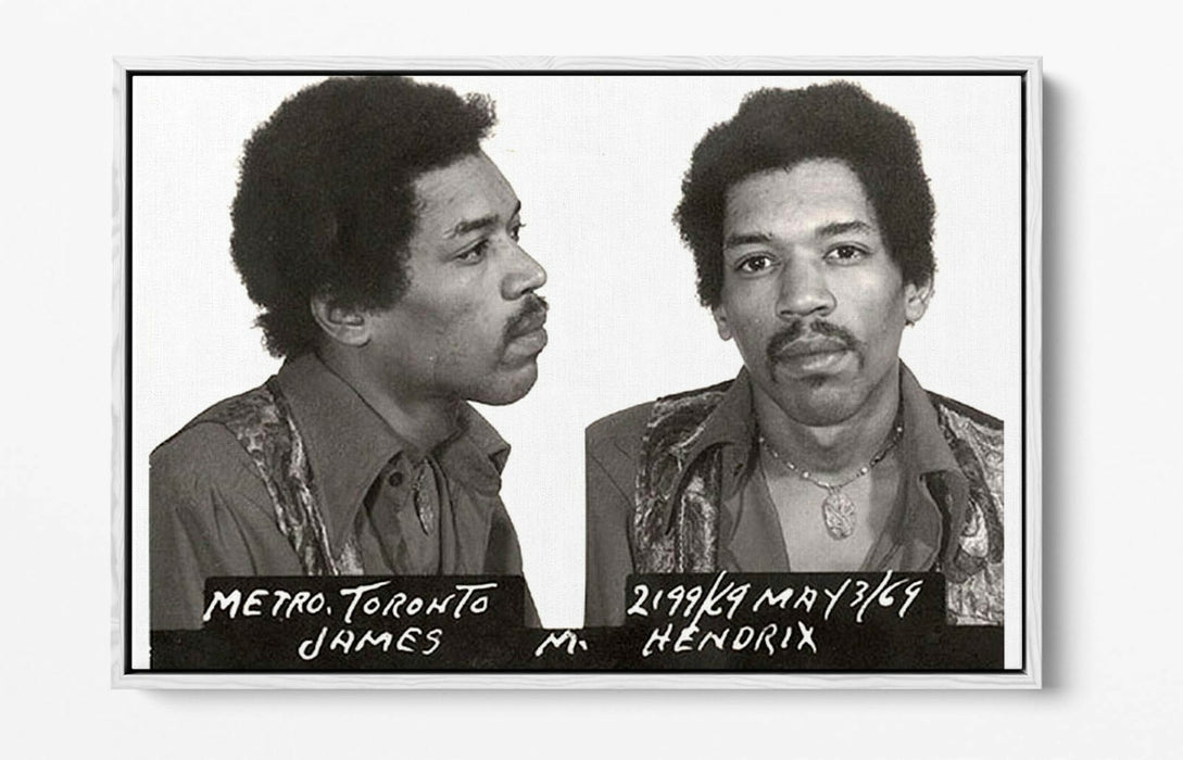 JIMI HENDRIX MUGSHOT 1 -FLOAT EFFECT CANVAS WALL ART PIC PRINT- BLACK & WHITE