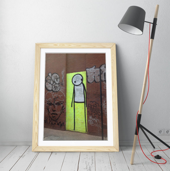 Framed Graffiti Art – Yellow Stick Man Print | Handmade Wall Art Poster
