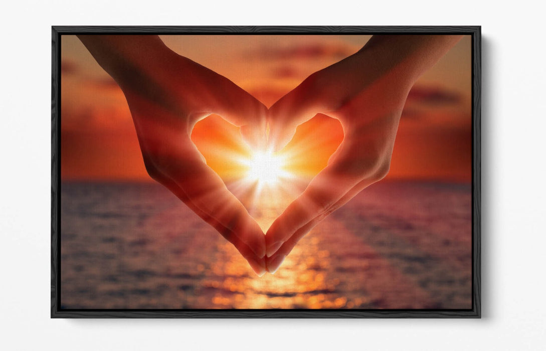 Canvas Wall Art – Sunset in Heart Shaped Hands | Premium Float Effect Print