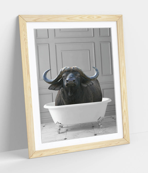 WATER BUFFALO IN BATHTUB -QUIRKY ART FRAMED POSTER PICTURE PRINT BATHROOM
