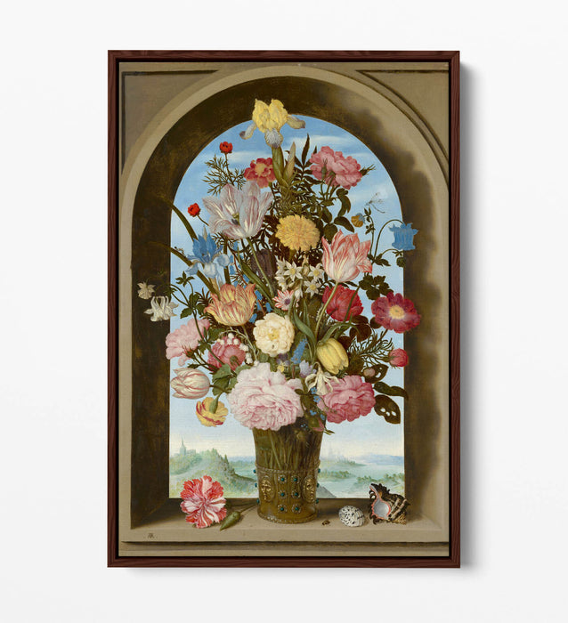 AMBROSIUS BOSSCHAERT, FLOWERS IN A WINDOW-FLOAT EFFECT CANVAS WALL ART PIC PRINT