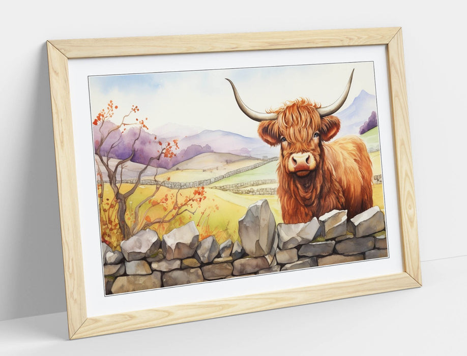 Highland Cow Wall Art – Rustic Framed Print on Matte Paper Poster for Home Decor