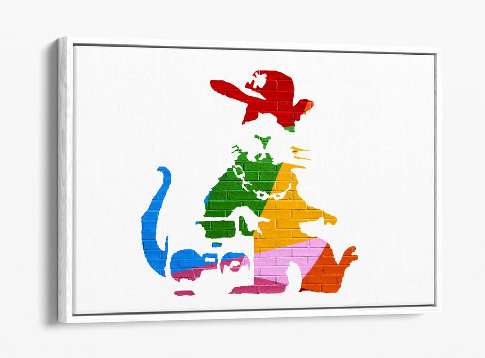 BANKSY, GANGSTA RAT RAINBOW WALL EFFECT ART -FLOAT EFFECT CANVAS WALL ART PRINT