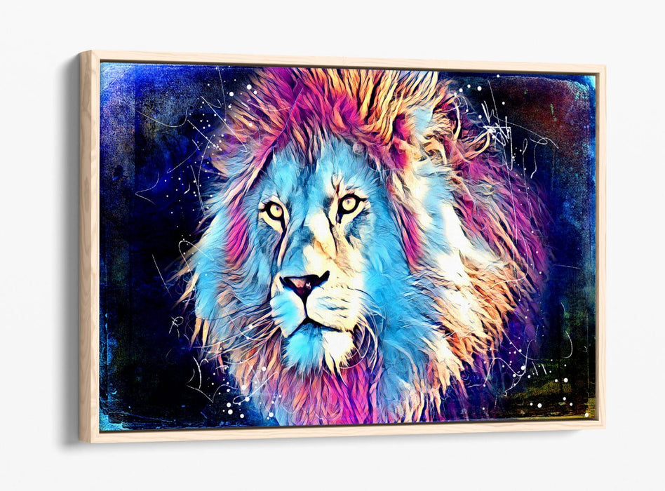 PURPLE BLUE LION SKETCH BLACK BACKGROUND -FLOAT EFFECT CANVAS WALL ART PRINT