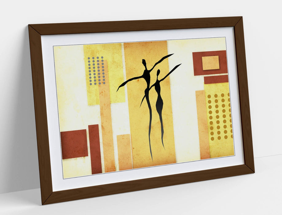 Abstract Bedroom Art - Beige Abstract Poster Framed Wall Art With Wood Grain Frame