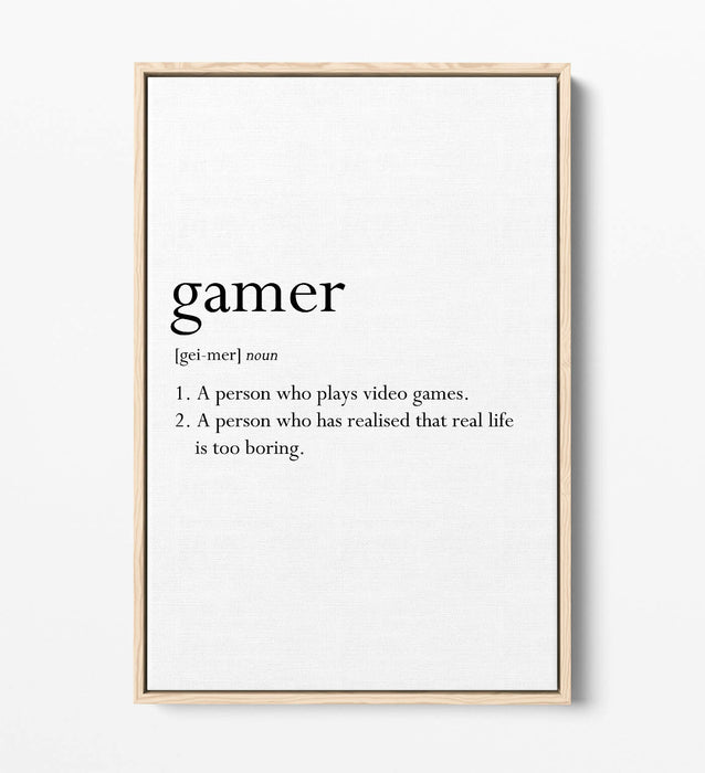 GAMER DEFINITION FUNNY QUOTE SLOGAN BEDROOM -FLOAT EFFECT CANVAS WALL ART PRINT