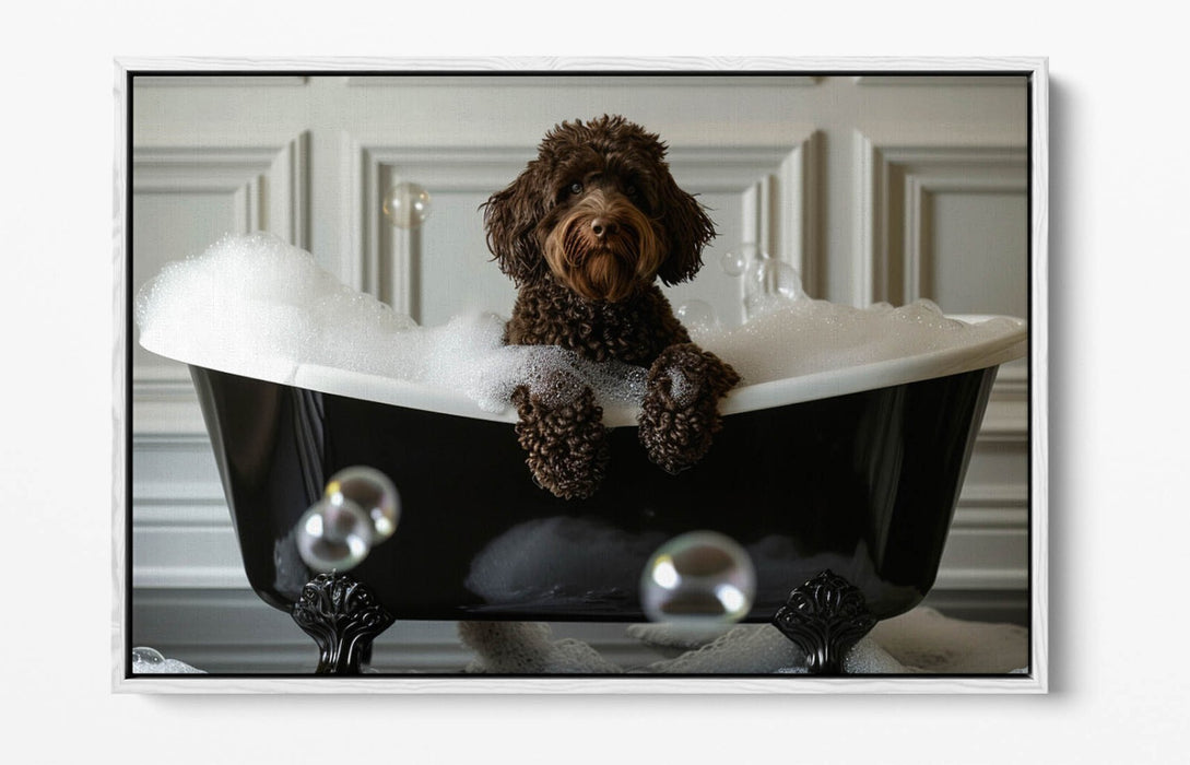 Labradoodle Canvas Art – Chocolate Dog Float Effect Print | Handmade UK