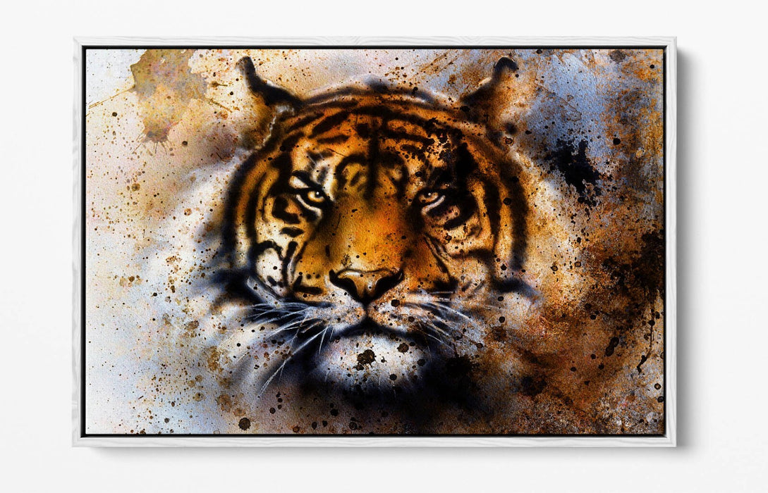 Canvas Wall Art - Tiger Abstract Rusty Background With Float Effect Frame