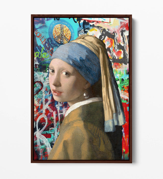 Float Effect Canvas Art - Vermeer Girl With Pearl Earring Graffiti Print, UK Made