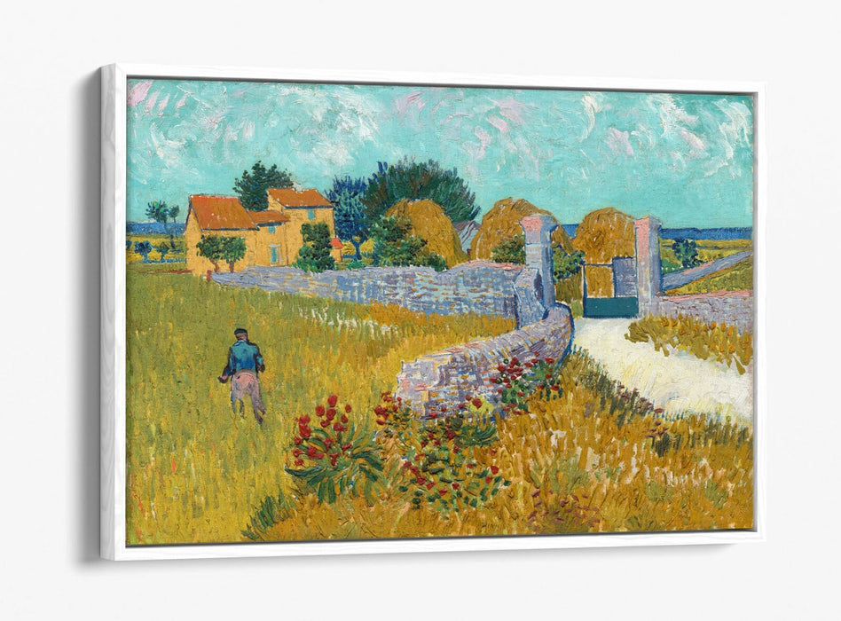 VAN GOGH FARMHOUSE IN PROVENCE -FLOAT EFFECT CANVAS WALL ART PIC PRINT- BLUE