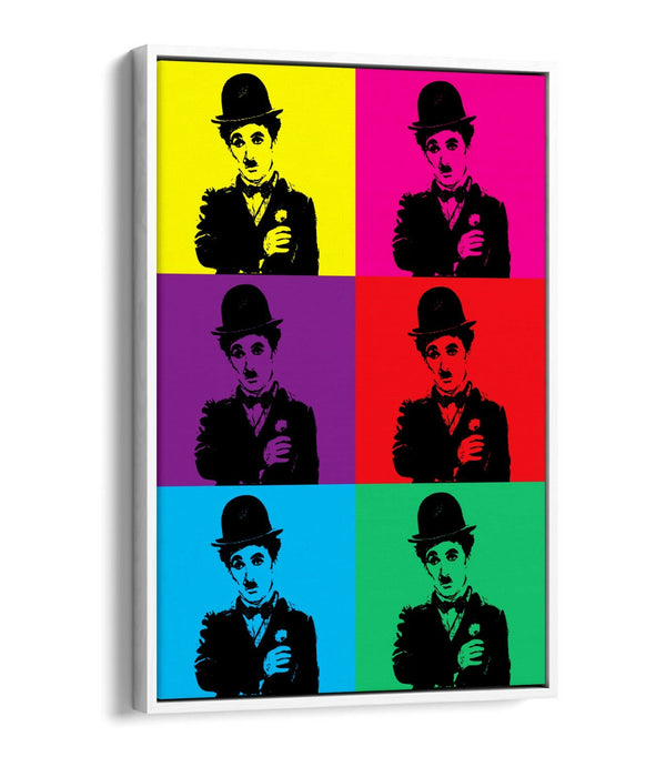 CHARLIE CHAPLIN COLOURFUL POP ART -FLOAT EFFECT CANVAS WALL ART PRINT