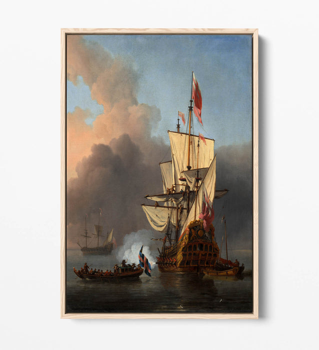 Canvas Wall Art - Willem Van De Velde English Warship Print With Float Effect Frame