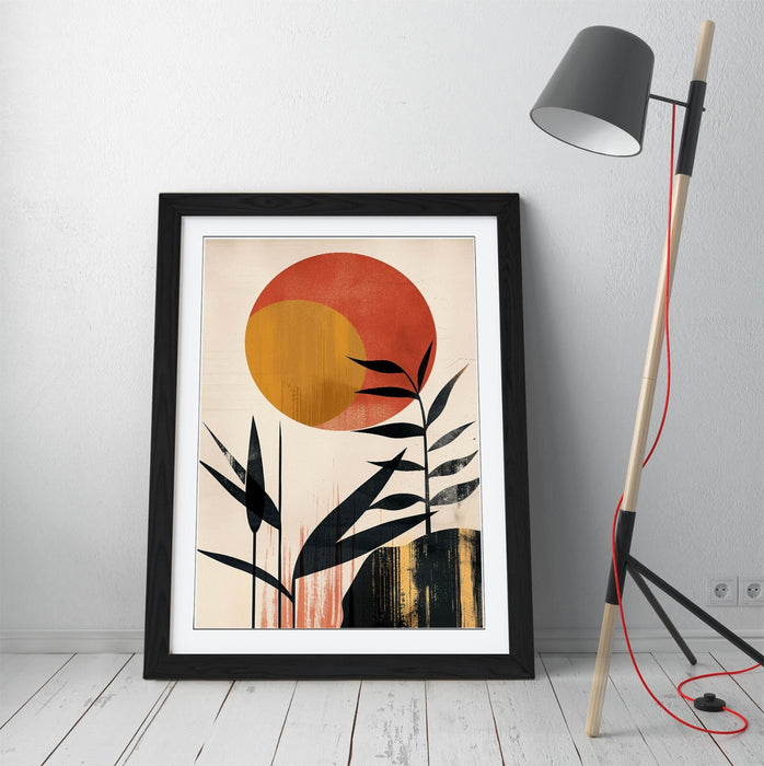 Boho Minimalist Wall Art – Framed Sun And Plants Poster | Handmade UK Decor