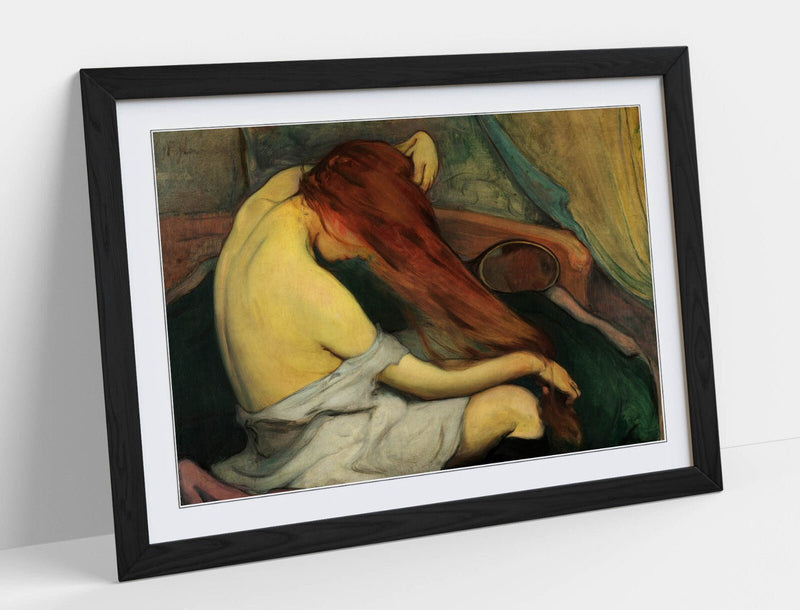 Framed Wall Art Print - Woman Combing Hair Art Poster With Quality Wood Frame