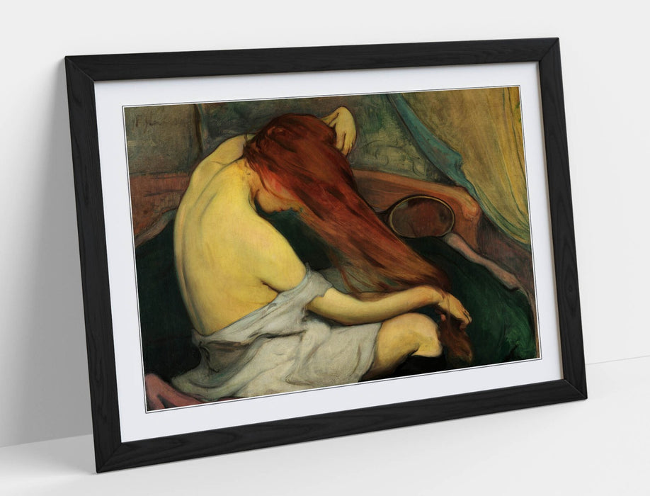 Framed Wall Art Print - Woman Combing Hair Art Poster With Quality Wood Frame