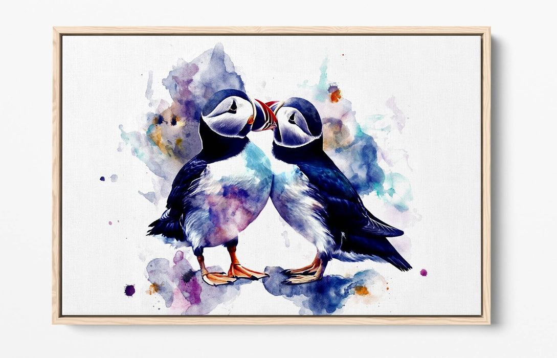 Canvas Wall Art – Cute Puffin Animal Print | Float Effect Bedroom Decor