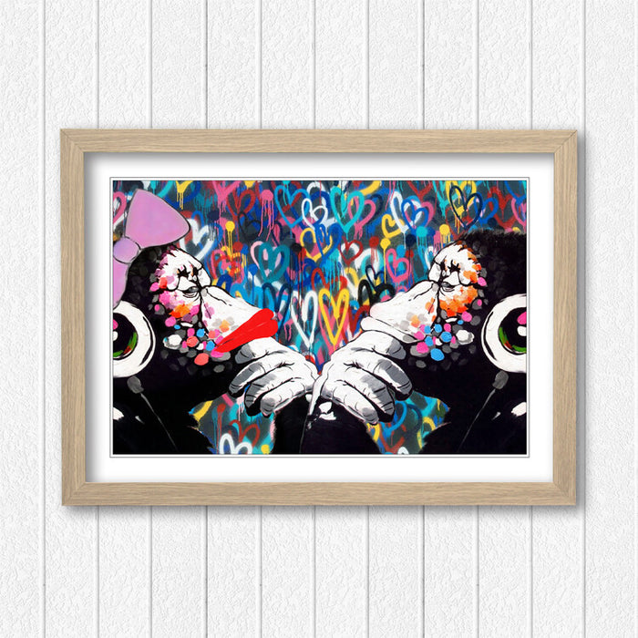 MONKEY DJ BANKSY LOVE DOUBLE WALL STREET ART FRAMED POSTER PICTURE PRINT ARTWORK