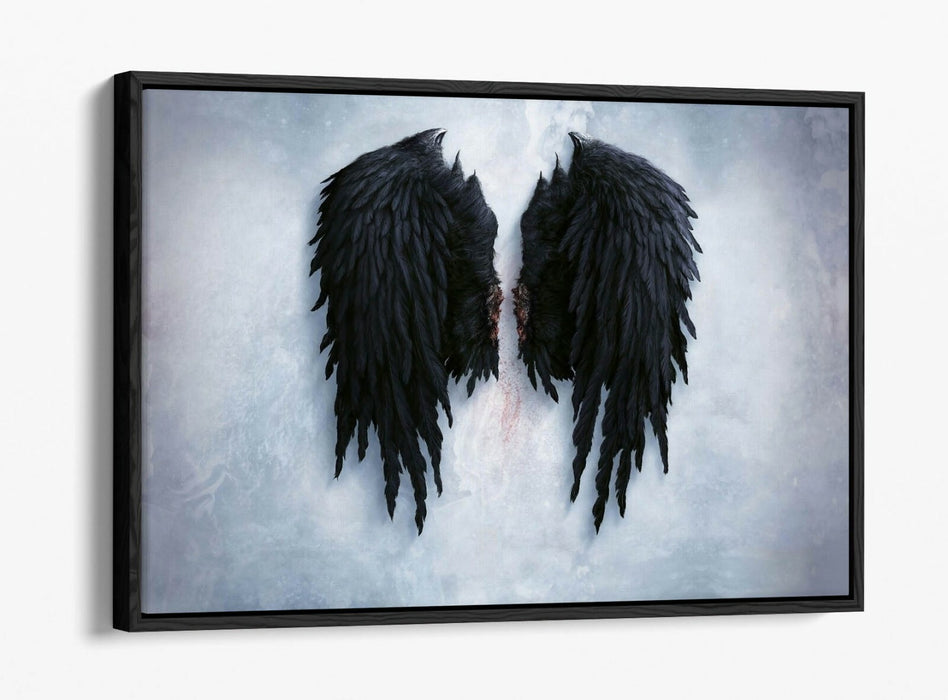 Angel Wings Canvas | Broken Fallen Black Wings Float Effect Wall Art