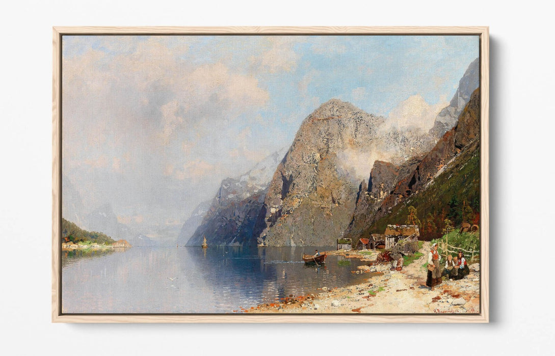 GEORG ANTON RASMUSSEN, A FJORD LANDSCAPE -FLOAT EFFECT CANVAS WALL ART PRINT